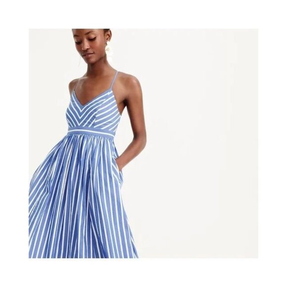 NWT J.Crew Long Drapey Spaghetti-strap Maxi in White Blue Stripe Dress 0 - Picture 2 of 11